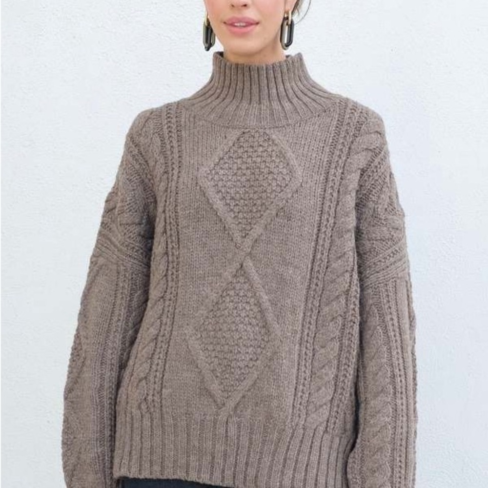 SOLD OUT Shaina Mote Lorca Cable Knit Turtleneck Sweater - Taupe